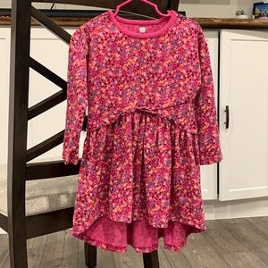 Tea collection pink floral asymmetrical high low long sleeve dress EUC